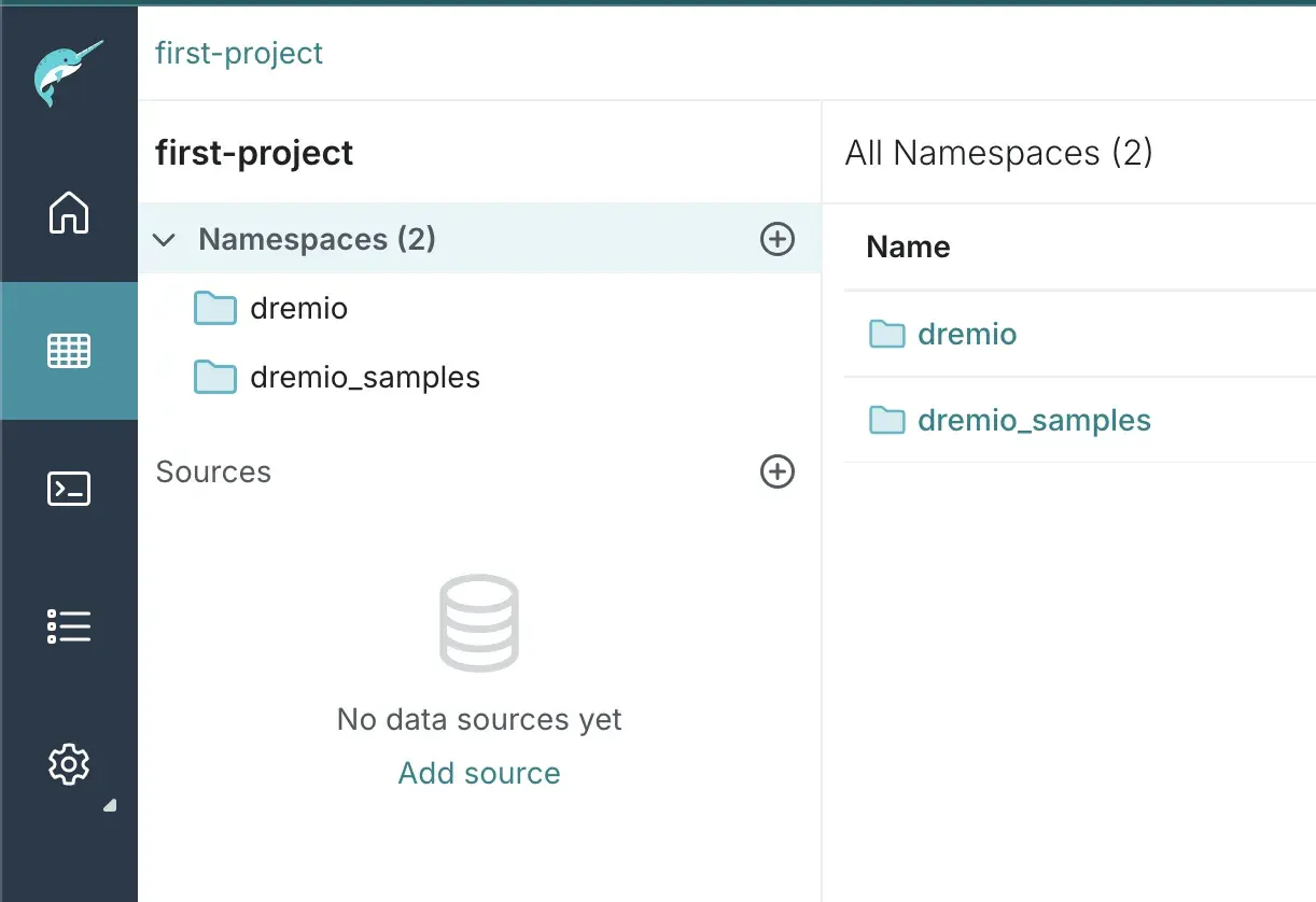 The new namespace has been added to Dremio