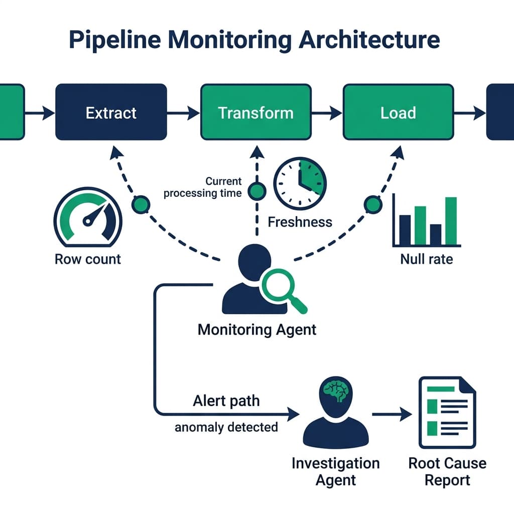 Agentic data pipeline monitoring architecture